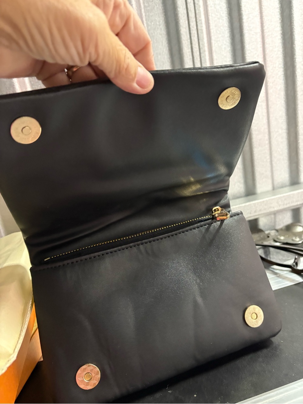 Black Leather Wristlet Clutch crossbody with Gold Hardware